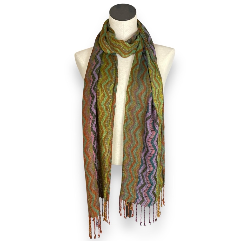 Woven‎ Scarf Cashmere Silk Viscose Long Soft Fringe Women Green Orange Purple